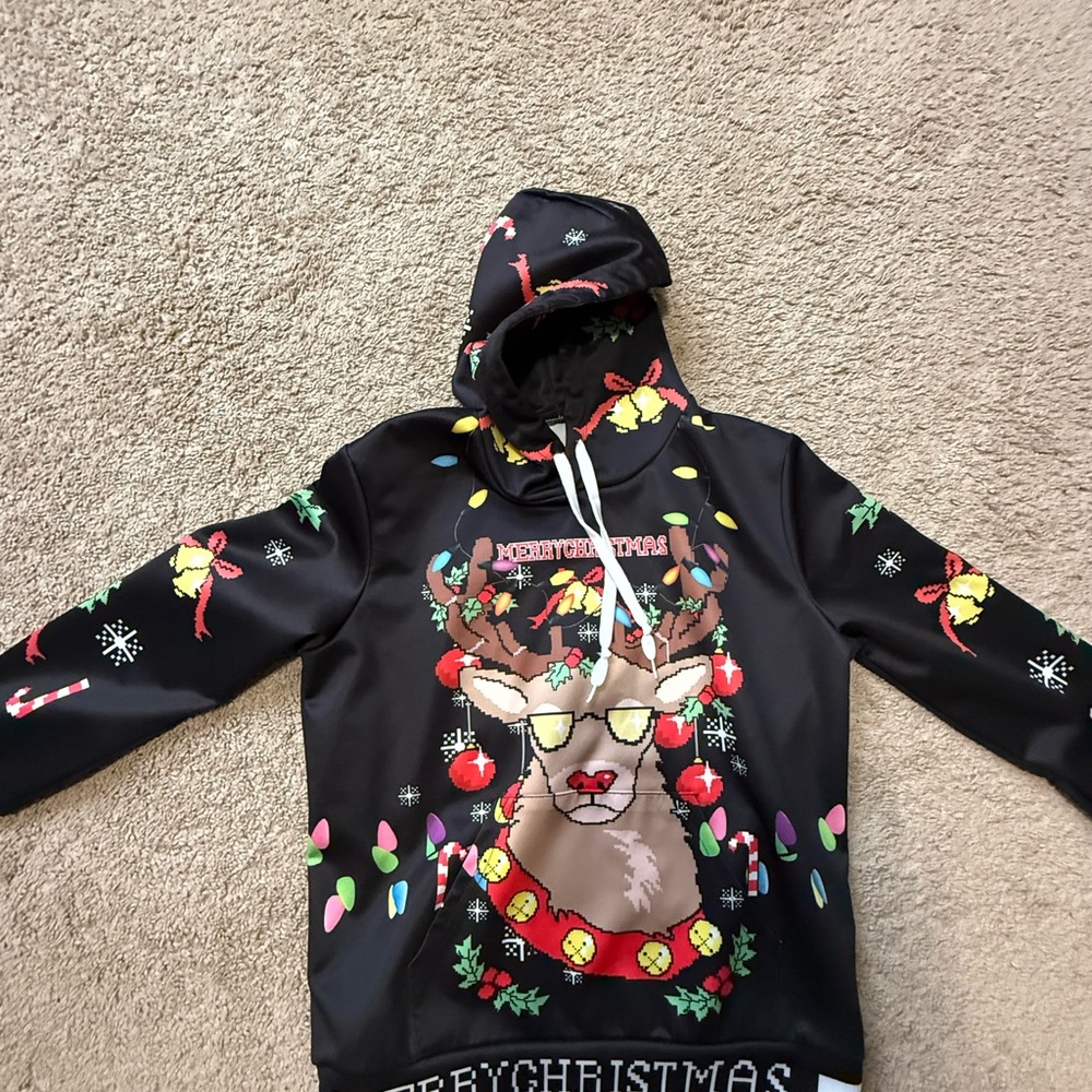 Festive Reindeer Ugly Christmas Sweater - Black